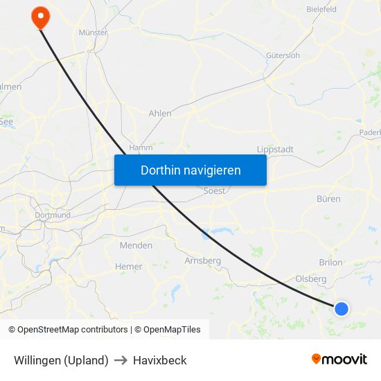 Willingen (Upland) to Havixbeck map