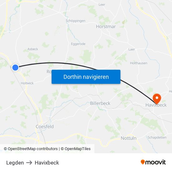 Legden to Havixbeck map
