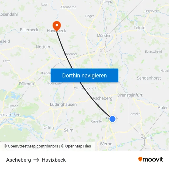 Ascheberg to Havixbeck map