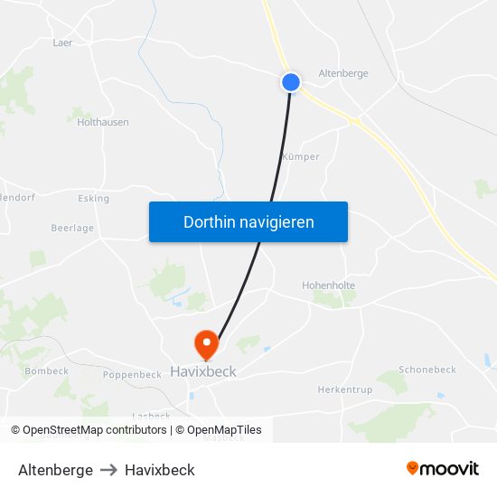 Altenberge to Havixbeck map