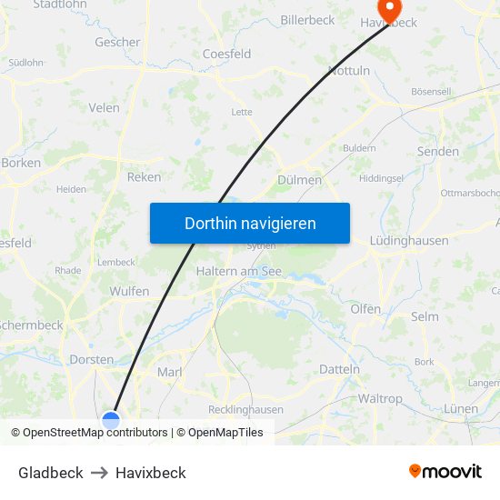 Gladbeck to Havixbeck map