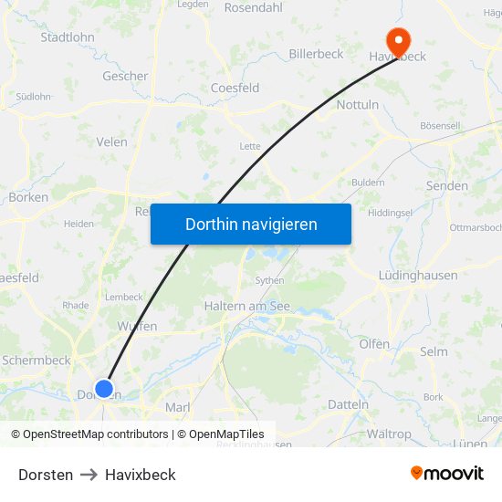 Dorsten to Havixbeck map