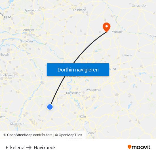 Erkelenz to Havixbeck map