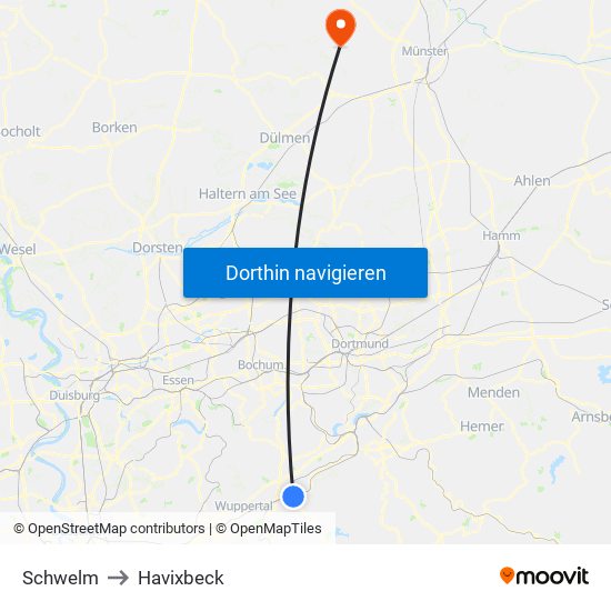 Schwelm to Havixbeck map