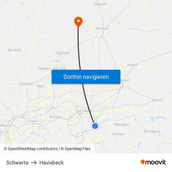 Schwerte to Havixbeck map