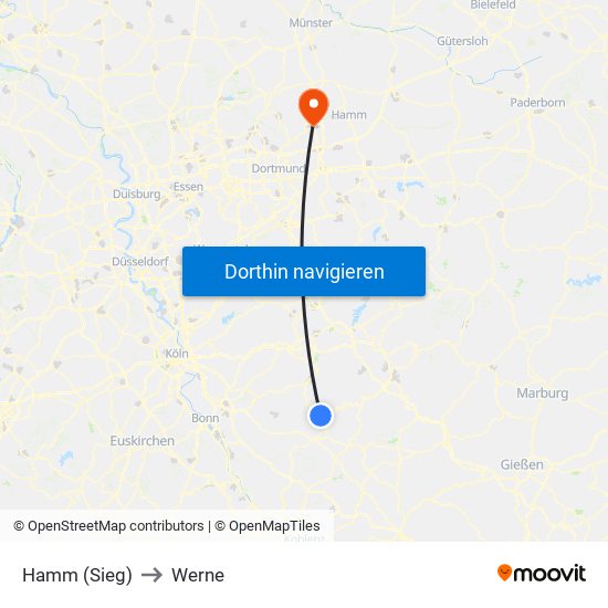 Hamm (Sieg) to Werne map