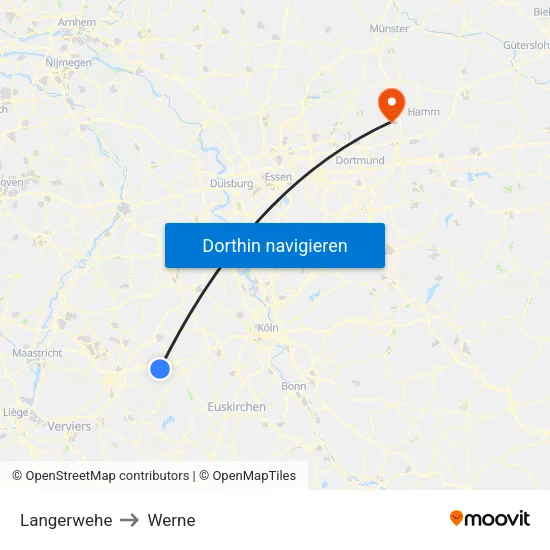 Langerwehe to Werne map