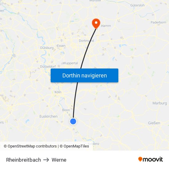 Rheinbreitbach to Werne map