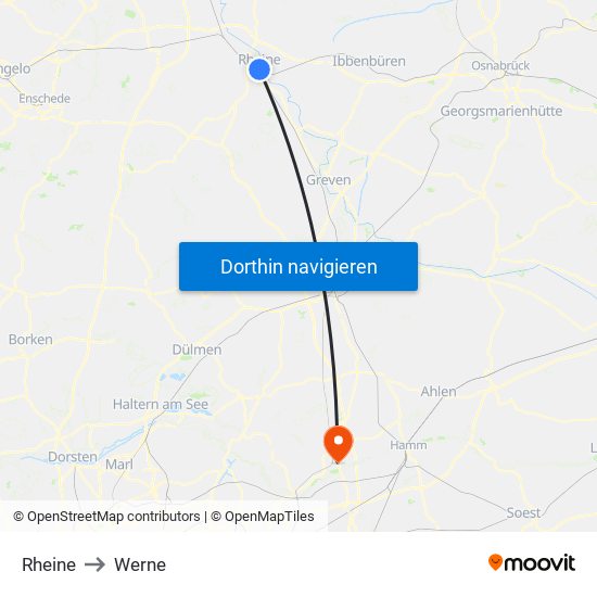 Rheine to Werne map