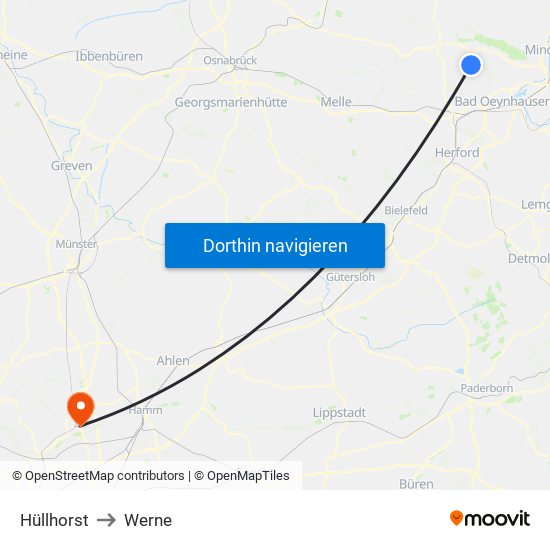 Hüllhorst to Werne map
