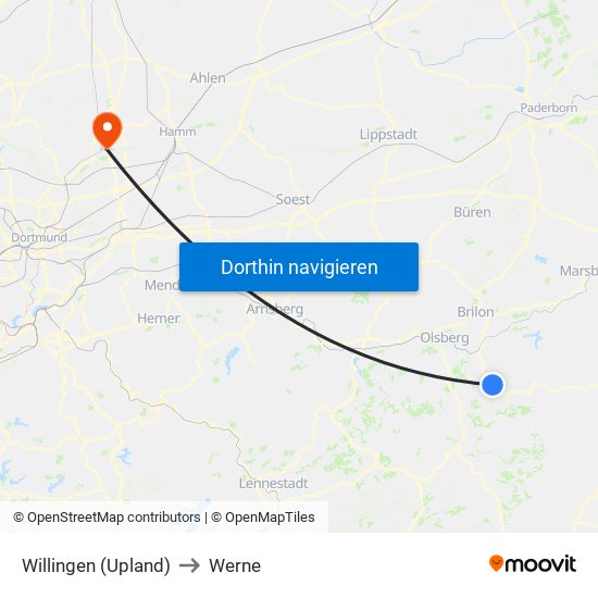 Willingen (Upland) to Werne map