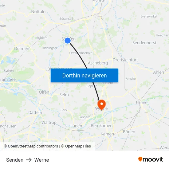 Senden to Werne map