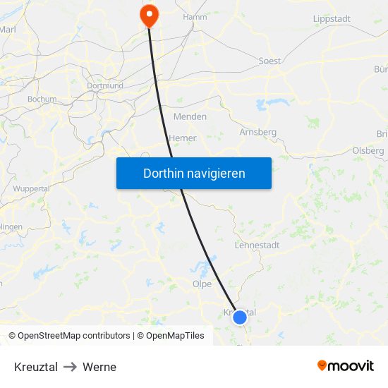Kreuztal to Werne map
