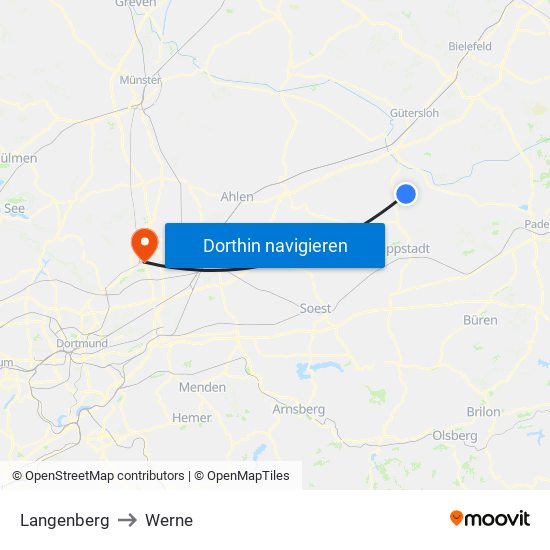 Langenberg to Werne map
