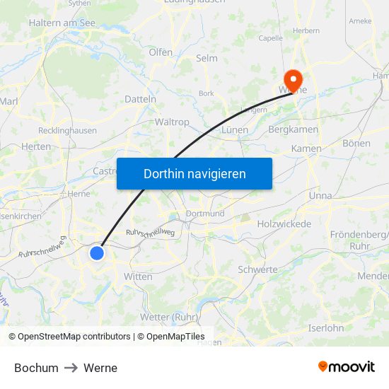 Bochum to Werne map