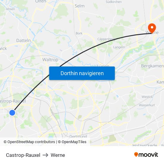 Castrop-Rauxel to Werne map