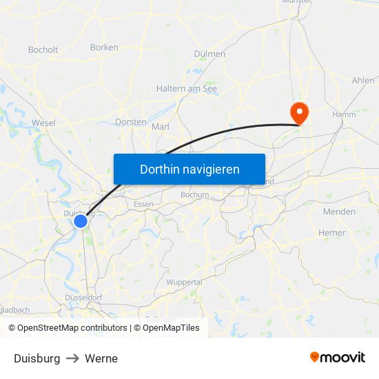 Duisburg to Werne map