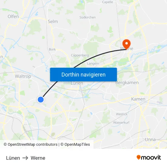 Lünen to Werne map