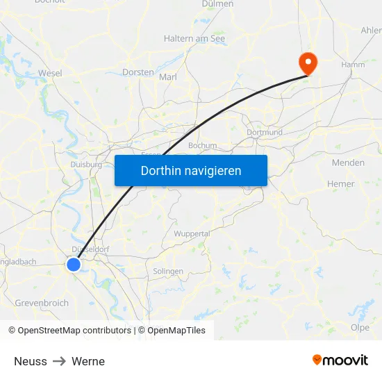 Neuss to Werne map