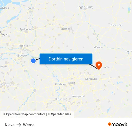 Kleve to Werne map