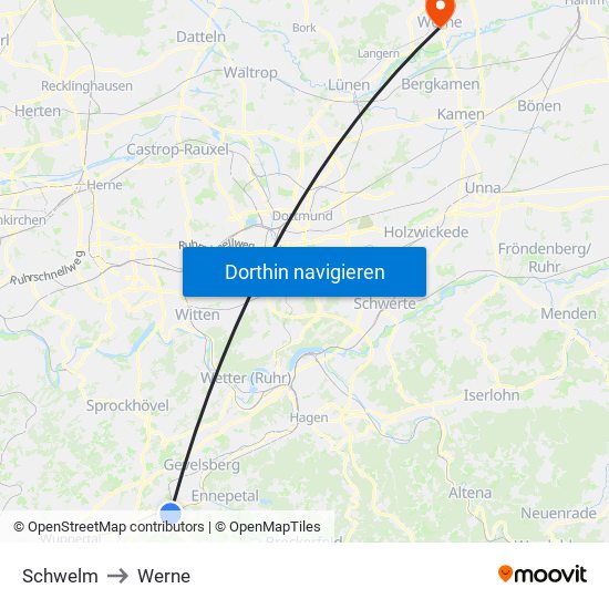 Schwelm to Werne map