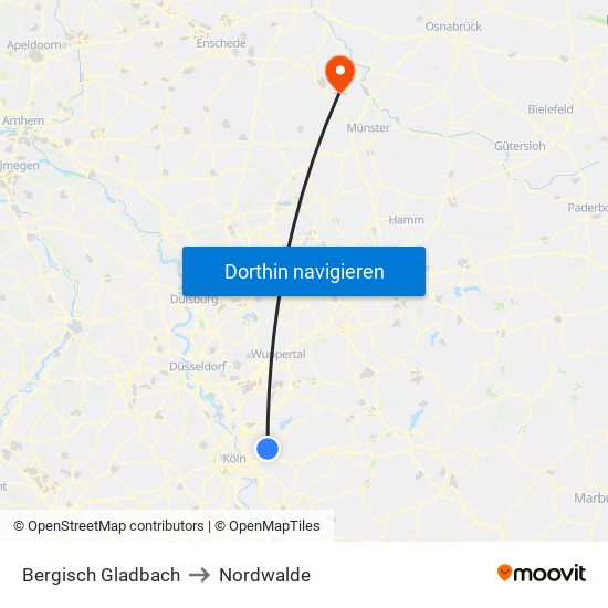 Bergisch Gladbach to Nordwalde map