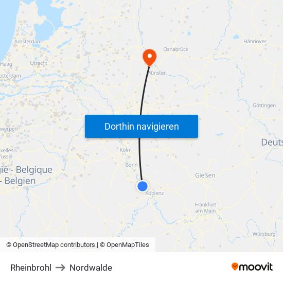 Rheinbrohl to Nordwalde map