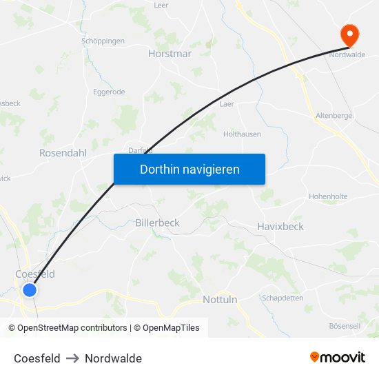 Coesfeld to Nordwalde map