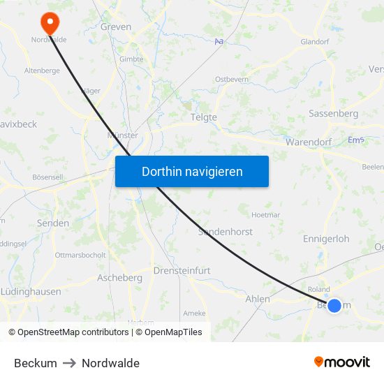 Beckum to Nordwalde map