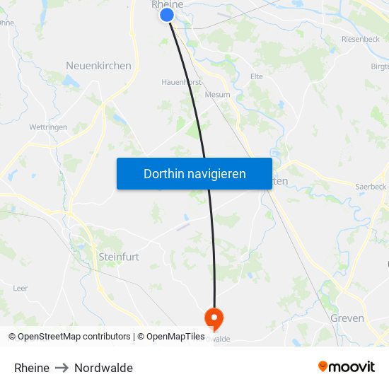 Rheine to Nordwalde map
