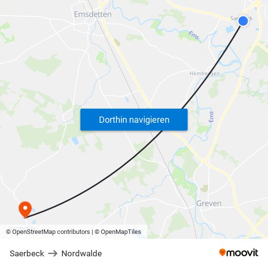 Saerbeck to Nordwalde map