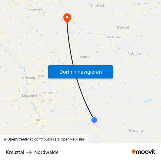 Kreuztal to Nordwalde map