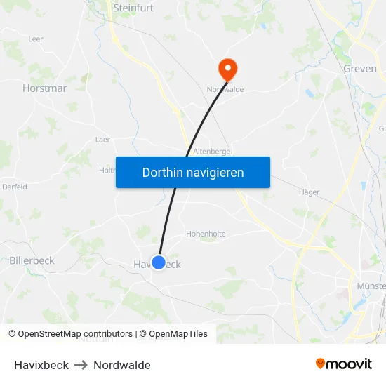 Havixbeck to Nordwalde map
