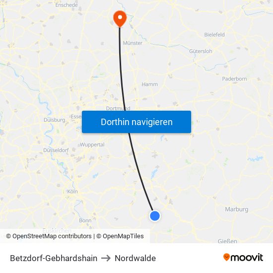 Betzdorf-Gebhardshain to Nordwalde map