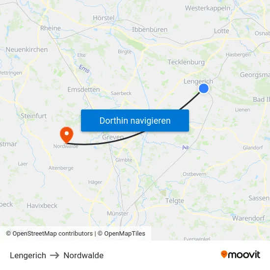 Lengerich to Nordwalde map