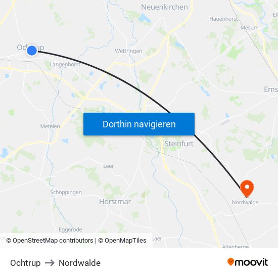 Ochtrup to Nordwalde map