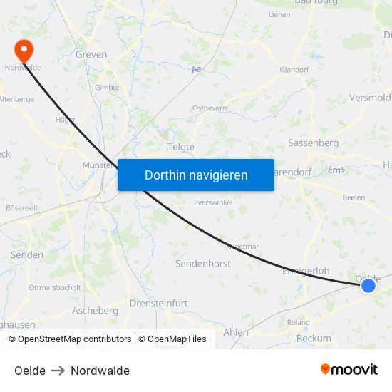Oelde to Nordwalde map