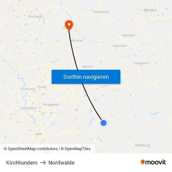 Kirchhundem to Nordwalde map