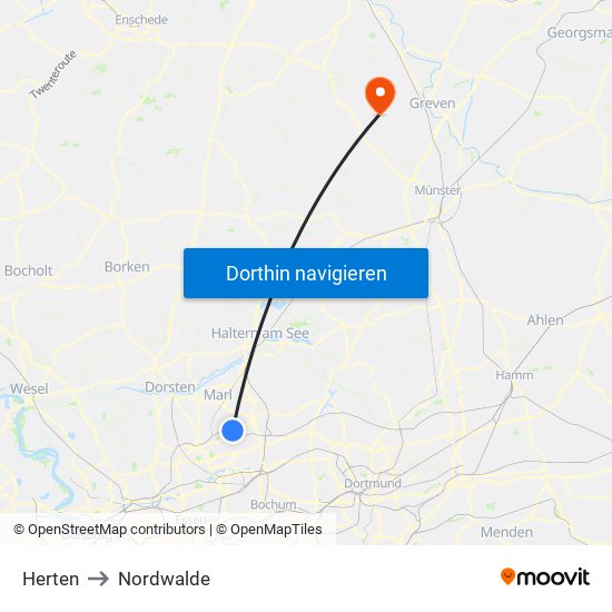 Herten to Nordwalde map