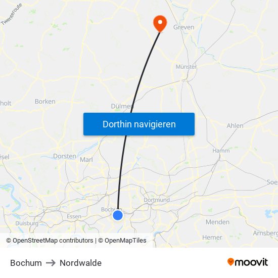 Bochum to Nordwalde map