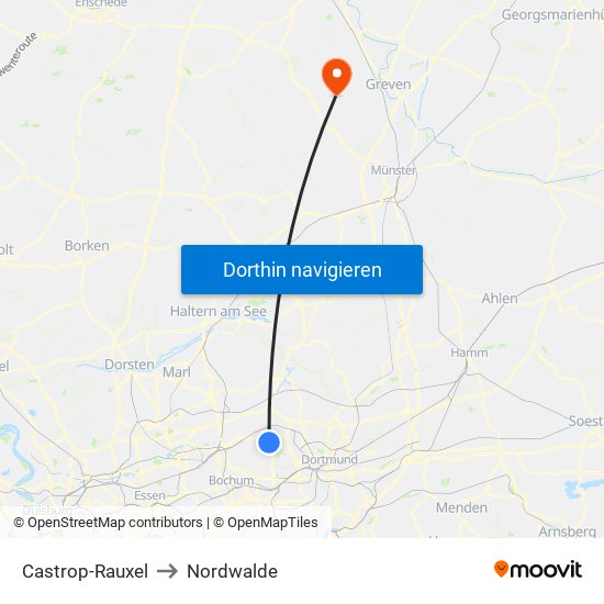 Castrop-Rauxel to Nordwalde map