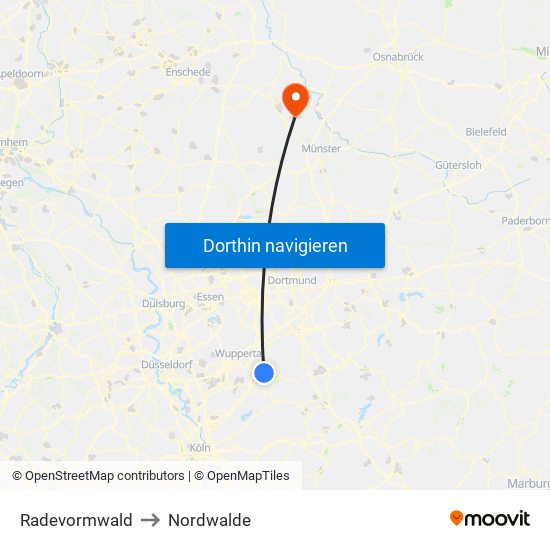 Radevormwald to Nordwalde map