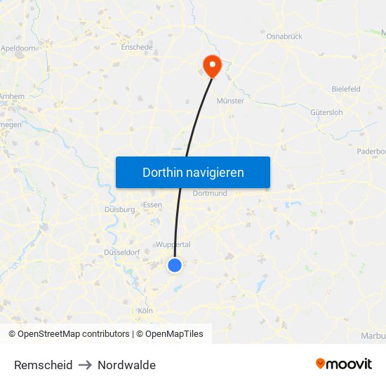 Remscheid to Nordwalde map