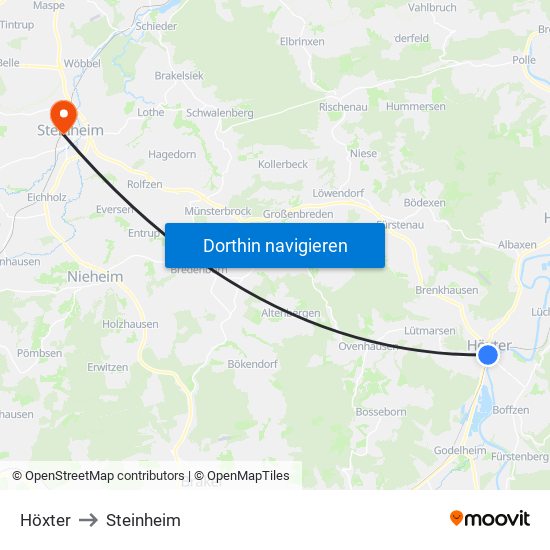 Höxter to Steinheim map