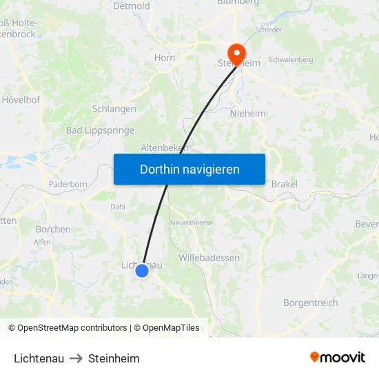 Lichtenau to Steinheim map