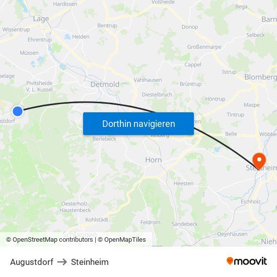 Augustdorf to Steinheim map