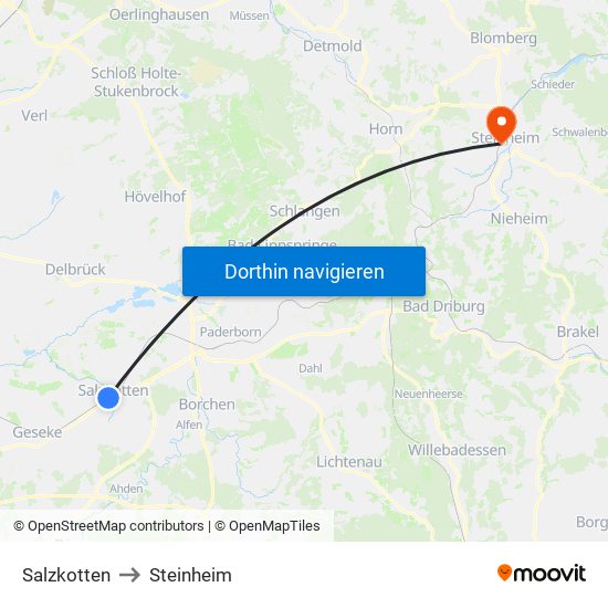 Salzkotten to Steinheim map