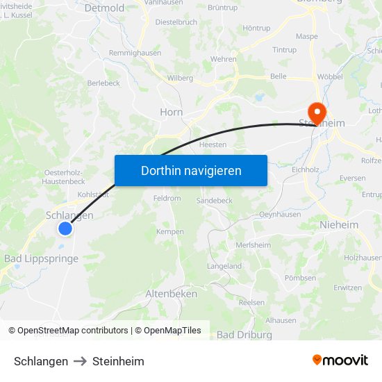 Schlangen to Steinheim map