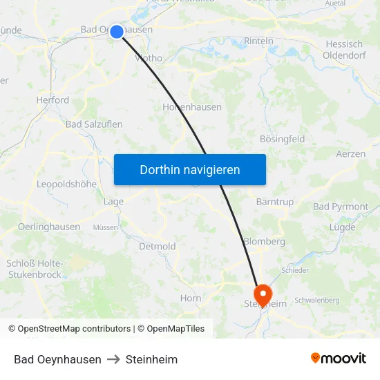 Bad Oeynhausen to Steinheim map
