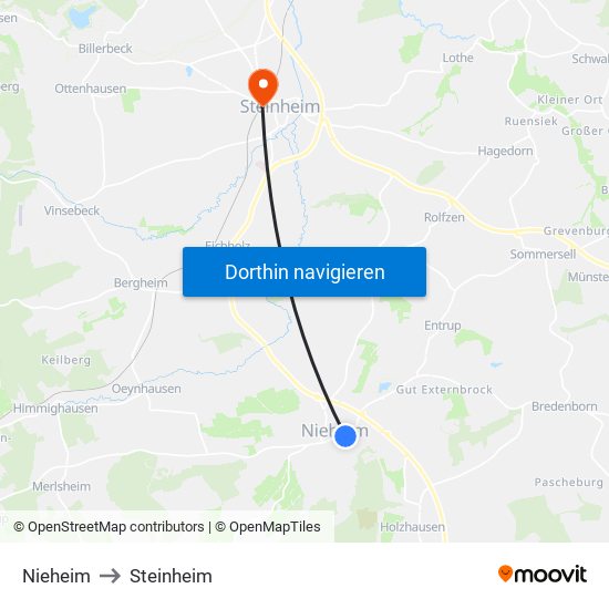 Nieheim to Steinheim map